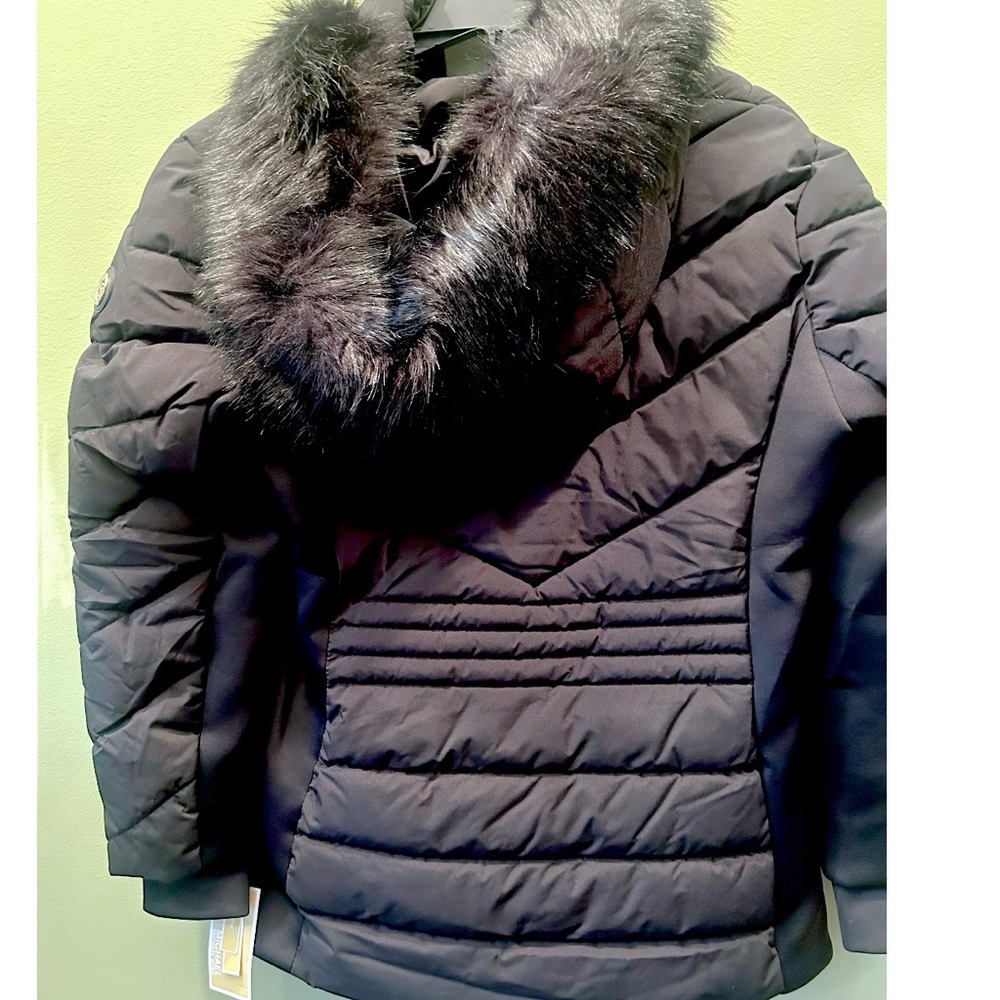 NWT Michael Kors Petite Faux Fur Trim Hooded Puffer Coat Water Resistant XL xlp - Picture 6 of 10